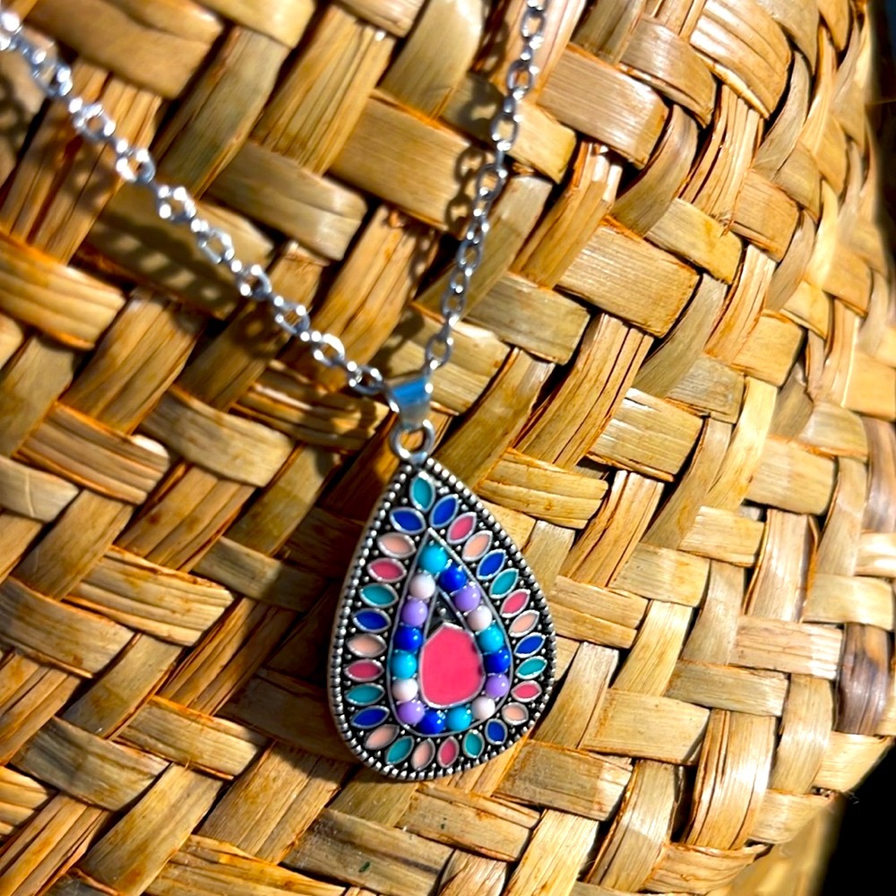Colorful Boho Teardrop Necklace